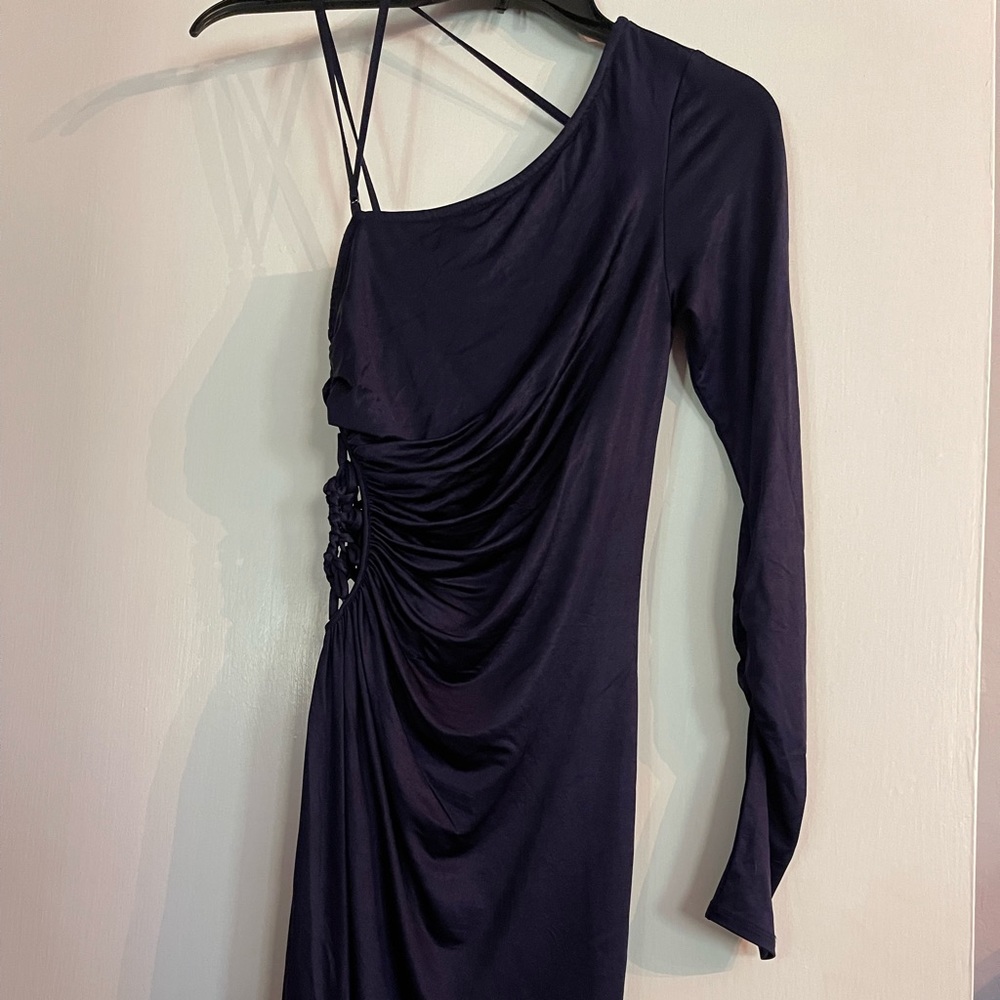Bebe one shoulder cut out dress dark blue size small